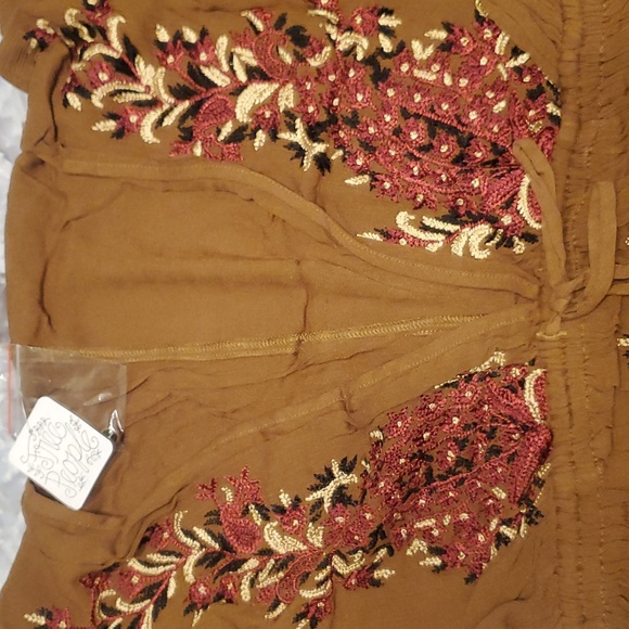 NWT Free People Pretty Pineapple Embroidered Dress S Brown Floral Boho V Neck - Picture 10 of 16